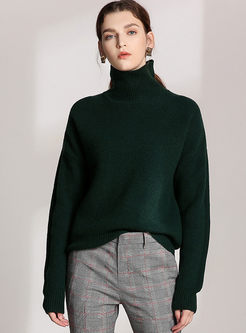 Solid Color Turtleneck Loose Sweater