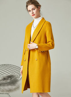 Notched Long Sleeve Wool Blended Peacoat