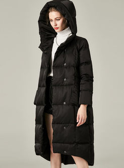 Black Loose Hooded Long Puffer Coat