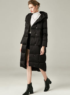 Black Loose Hooded Long Puffer Coat
