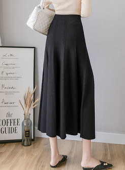 High Waisted Thick A Line Knit Skirt