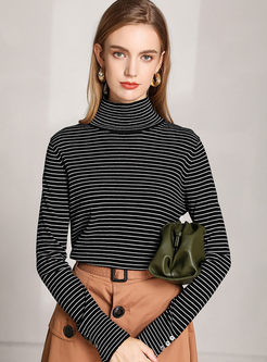 Turtleneck Striped Slim Pullover Sweater