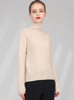 Solid Color Turtleneck Slim Sweater