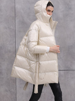Hooded Zip-up Straight Mid-lengh Puffer Coat
