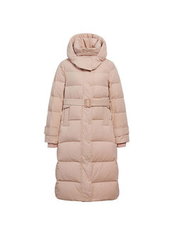 Solid Color Hooded Long Puffer Coat