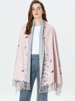 Print Tassel Color-blocked Thick Scarf 