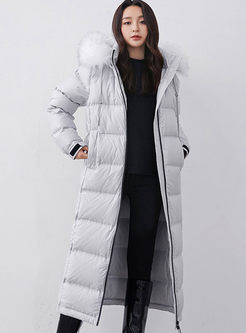 Solid Color Hooded Long Puffer Coat