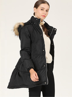 Solid Color Hooded Slim Down Cotton Puffer Coat