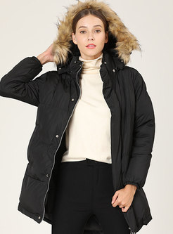 Solid Color Hooded Slim Down Cotton Puffer Coat