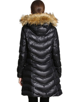 Outwear | Down Coats | Faux Fur Hooded Shiny Puffer Coat