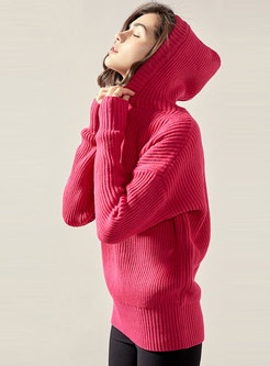 Solid Color Hooded Pullover Sweater