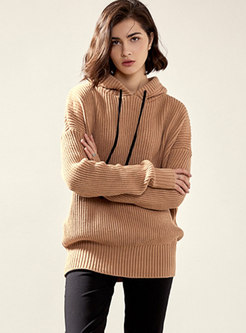 Solid Color Hooded Pullover Sweater