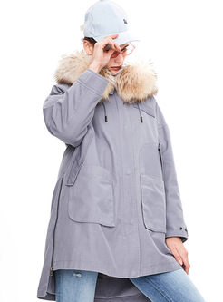 Hooded Long Sleeve Loose Parka Coat