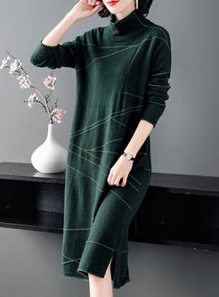 Turtleneck Pullover Loose Sweater Maxi Dress