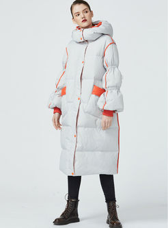 Color-blocked Hooded Long Puffer Coat