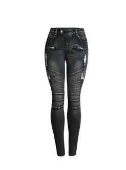 Patchwork Ripped Skinny Pencil Jeans