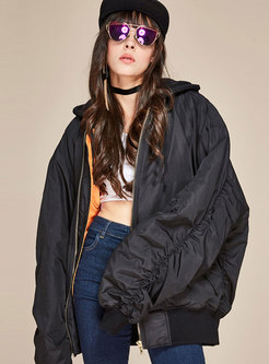 Hooded Long Sleeve Loose Thicken Bomber Jacket