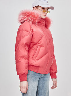 Solid Color Hooded Short Down Coat