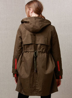 Color-blocked Hooded Straight Drawcord Coat