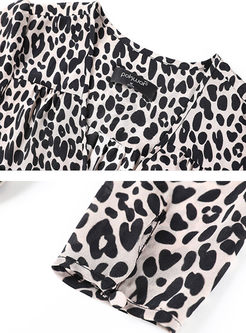 V-neck Leopard Silk Slit Bodycon Dress