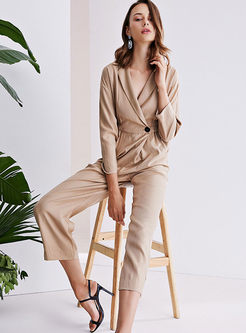 Solid Color Notched Slim Palazzo Jumpsuit