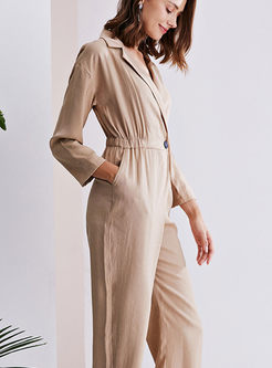 Solid Color Notched Slim Palazzo Jumpsuit