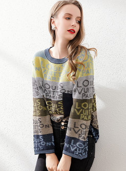 Crew Neck Pullover Letter Print Sweater 