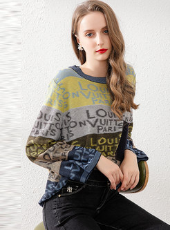 Crew Neck Pullover Letter Print Sweater 