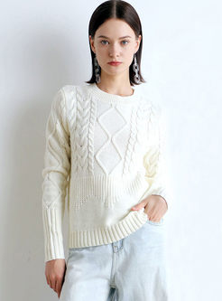 Crew Neck Pullover Cable Knit Sweater 