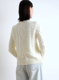 Crew Neck Pullover Cable Knit Sweater 