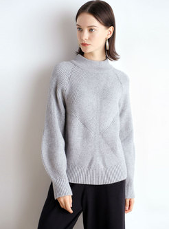 Solid Color Mock Neck Knit Sweater