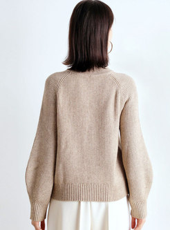 Solid Color Mock Neck Knit Sweater