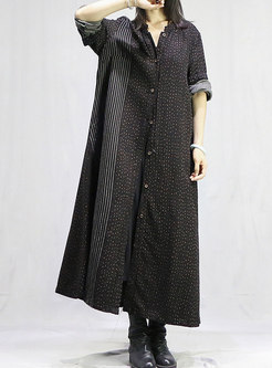 Dot Striped Patchwork Long Overcoat