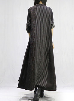 Dot Striped Patchwork Long Overcoat