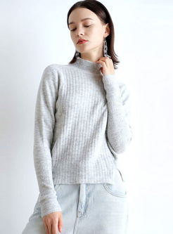 Mock Neck Slit Slim Pullover Sweater