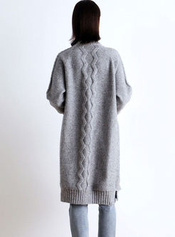 Grey V-neck Long Shift Sweater Coat