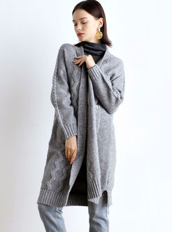 Grey V-neck Long Shift Sweater Coat