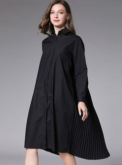 Lapel Long Sleeve Plus Size Shirt Dress