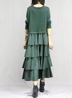 Crew Neck Solid Color Straight Cake Dress