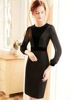 Black Long Sleeve Velvet Bodycon Dress