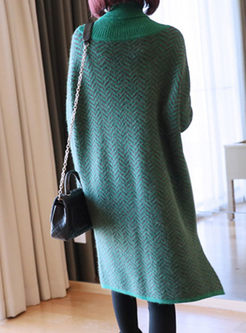 Long Sleeve Striped Slit Sweater Dress