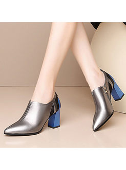 Color-blocked Pointed Leather Head Heels