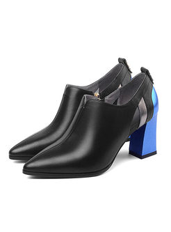 Color-blocked Pointed Leather Head Heels