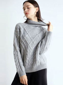 Turtleneck Pullover Cable Knit Sweater