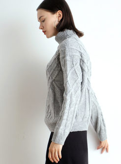 Turtleneck Pullover Cable Knit Sweater