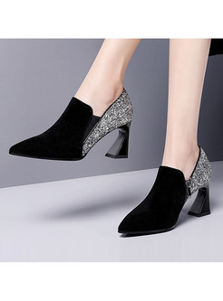 Pointed Head Sequin High Heel Patchwork Shoes