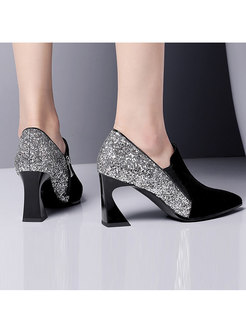 Pointed Head Sequin High Heel Patchwork Shoes