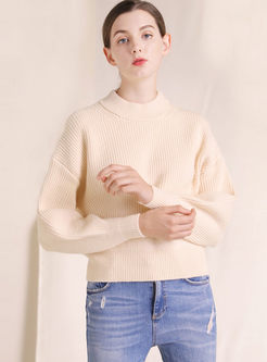 Solid Color Bat Sleeve Pullover Sweater