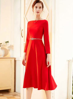 Red Long Sleeve Beading A Line Cocktail Dress