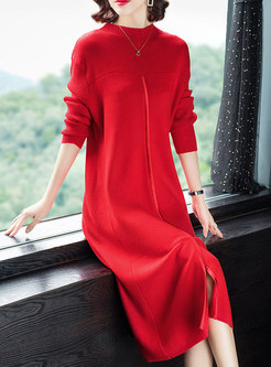 Solid Color Straight Loose Sweater Dress